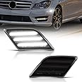 POPMOTORZ Full LED Front Bumper Side Marker Light Assembly, White Blinker Signal Lamp Kit Compatible With 2008-2011 Mercedes W204 C250 C300 C350 & 2008-2013 C63 AMG Driver & Passenger Side-Smoked Lens