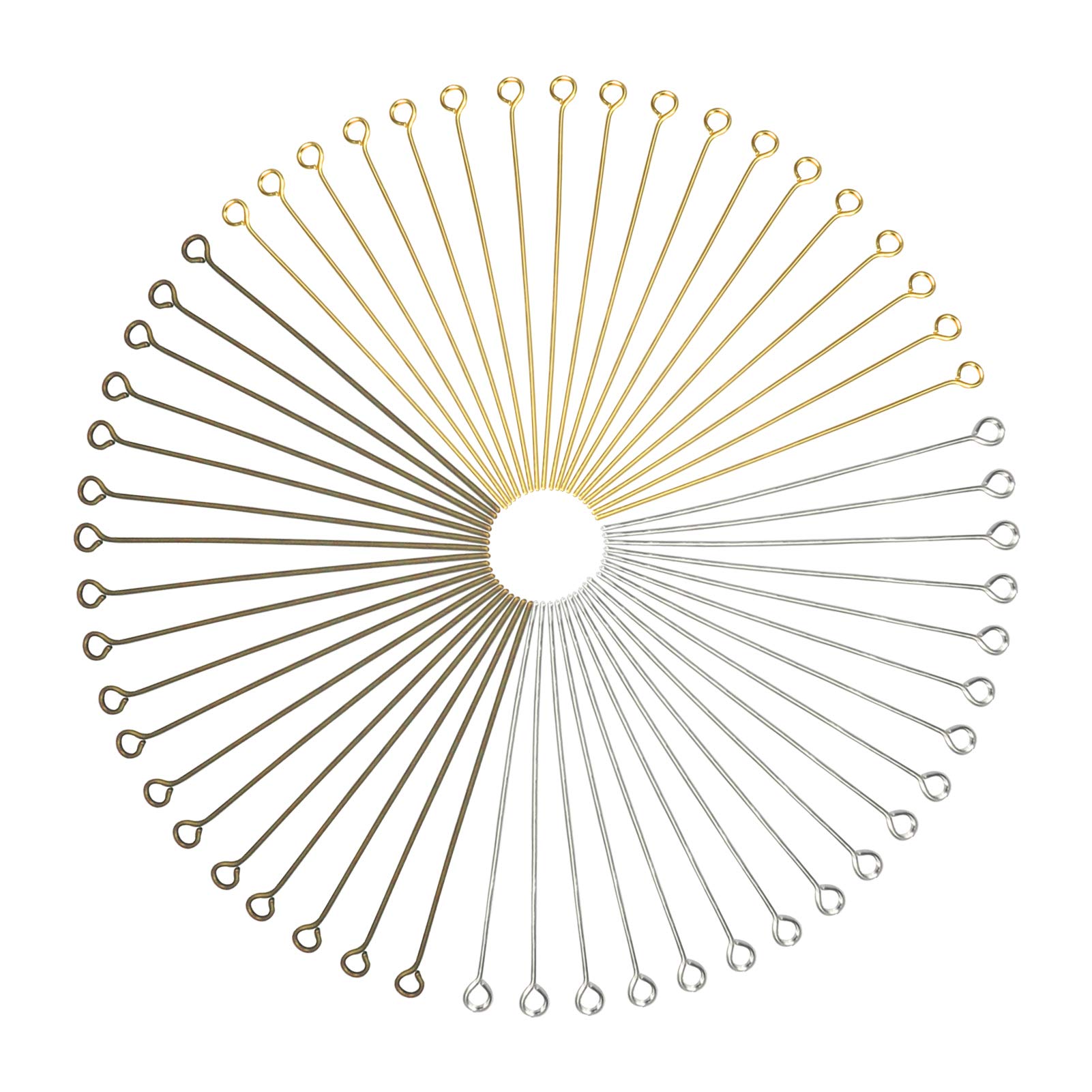 TOAOB 300pcs 50mm Open Eye Pins Head Pins 3 Colours Jewellery Pins for Beading Earring Necklace Pendant Jewery Making DIY Crafts