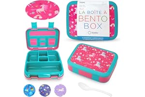 kinsho Unicorn Bento Lunch Box for Girls Toddlers, 5 Portion Control Sections, BPA Free Removable Plastic Tray, Pre-School Kid Toddler Girl Daycare Lunches, Snack Container Ages 3 to 7 Pink Unicorns