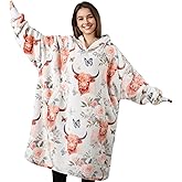 Huglanket Highland Cow Gifts for Women, Wearable Flannel Blanket Hoodies with Butterflies, Super Soft Warm Cozy with Big Pockets - One Size Fits Most