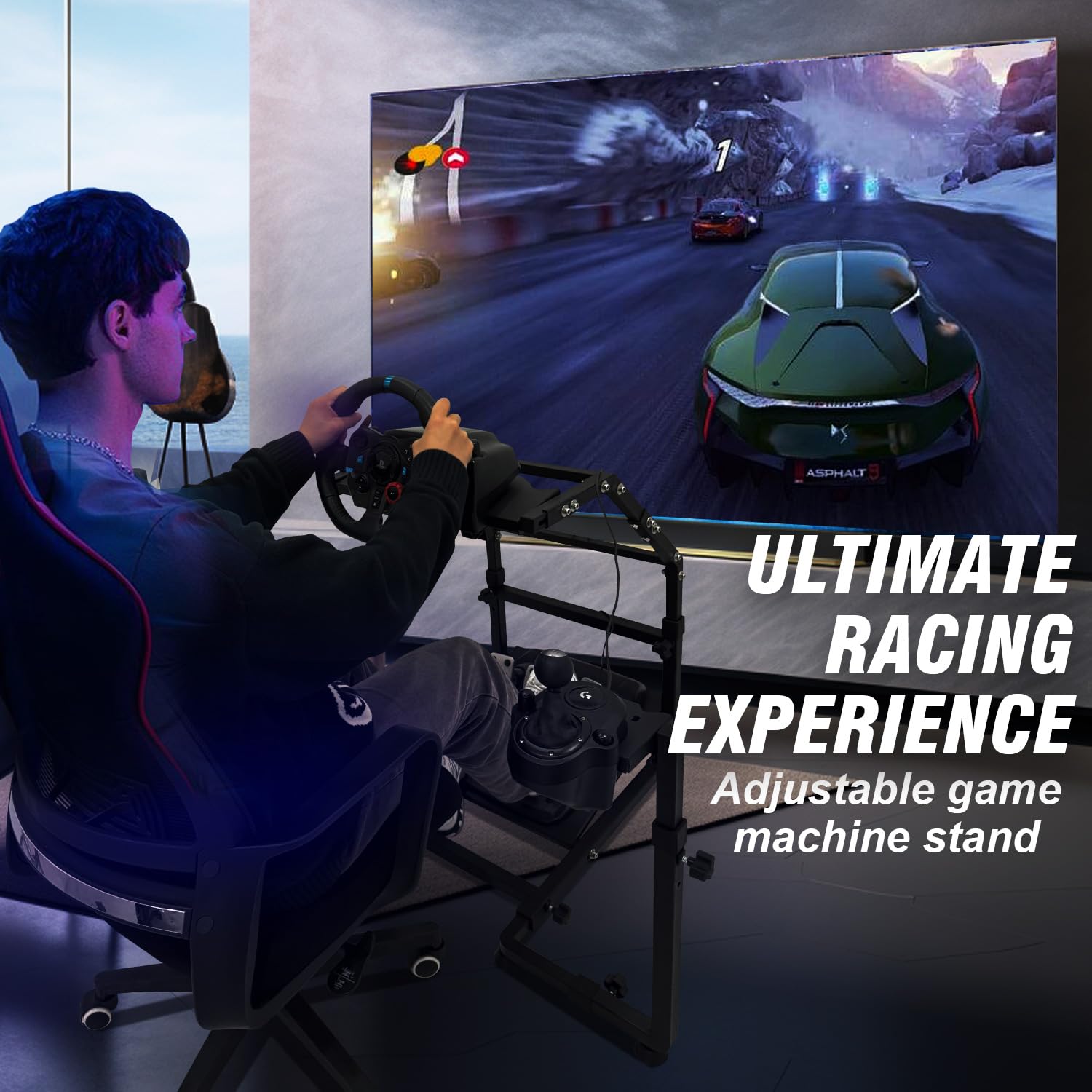 CXRCY Soporte para volante de carreras, altura ajustable y plegable, compatible con cabina de juego Logitech G920 G29 G27 G25 (rueda y pedales no incluidos)