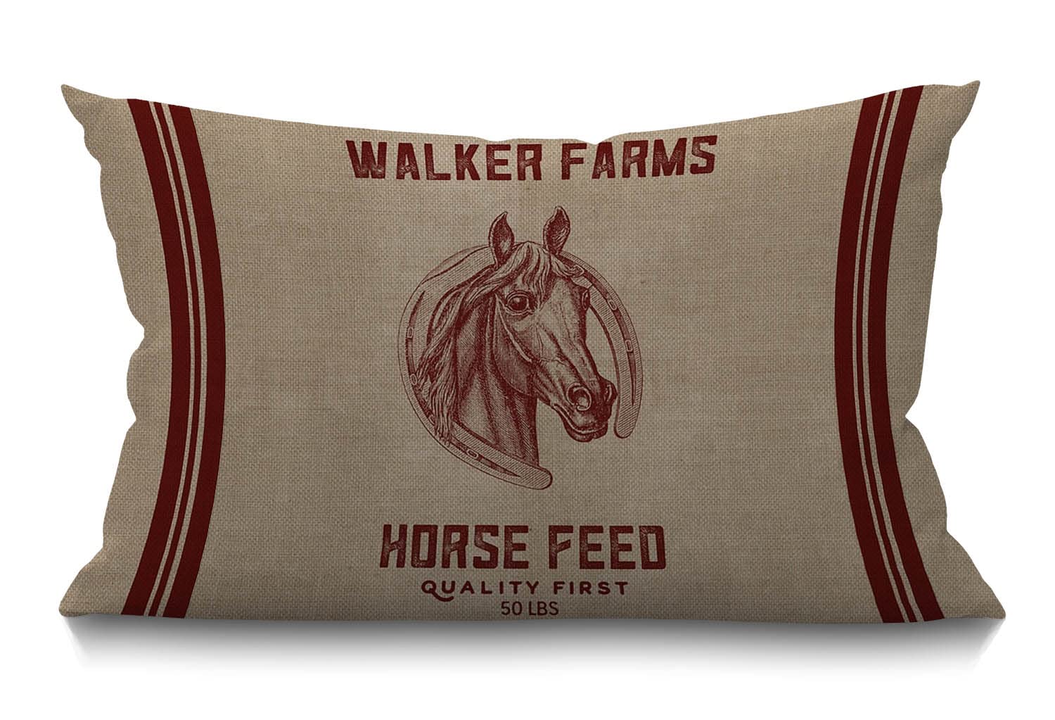 BGBDEIA Walker Farms Horse Feed Sack Burlap Cotton Linen Throw Lumbar Waist Cushion Cover Pillow Case Home Office Decorative Rectangle 30 x 50 cm 12 X 20 Inches