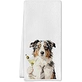 Serenehanctuary Dirty Martini Australian Shepherd Kitchen Towels, Australian Shepherd Gifts, Aussie Dog Gifts Dish Tea Towels, Martini Lover Gift Decorative Hand Towel for Kitchen Bar Cart, 16x24 Inch