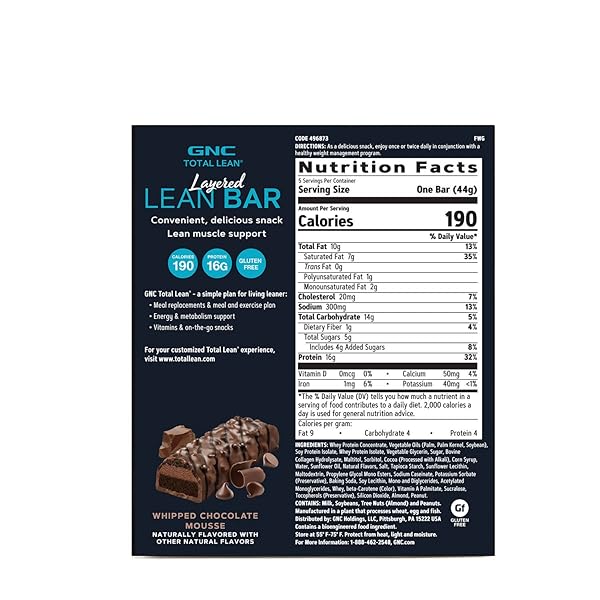 GNC TOTAL LEAN LAYERED LEAN BAR | HUNGER-SATISFYING AND HIGH-PROTEIN SNACK BAR | WHIPPED CHOCOLATE MOUSSE | 5 BARS