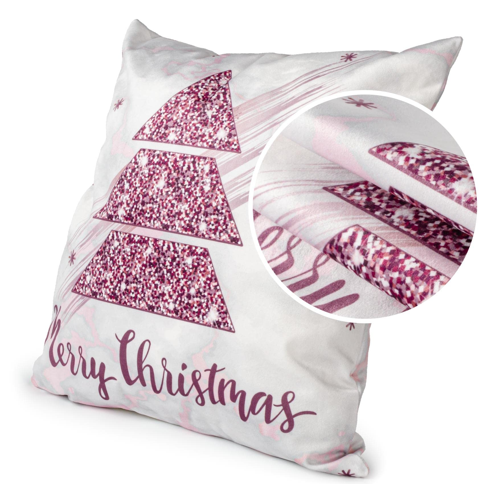ANRO Cushion Cover Christmas Cushion Cover Decorative Cushion Santa Christmas Tree Christmas Tree Pink 45 x 45 cm without Filling Velvet