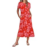 Zeagoo Women Summer Midi A Line Dress Short Sleeve Casual Flowy Tiered Beach Long Sundress with Pockets 2026 Vacation Travel