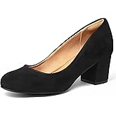 mysoft Women's Pumps Low Chunky Block Heel Round Toe Comfortable Dress Shoes