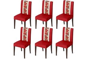 Horaldaily 6PCS Christmas Dining Chair Covers,Watercolor Red Poinsettia Stretch Removable Washable Slipcover Chair Protector for Dining Room Home Decor