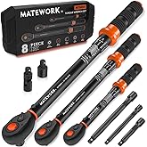Upgraded Torque Wrench Set 8PCS, 1/4 3/8 1/2 inch Drive Click Torque Wrench, 10-230in.lb, 5-50ft.lb, 10-180ft.lb, 72-Tooth Du