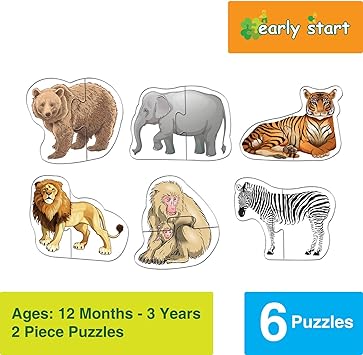 Bettersphere Wild Animals Puzzles 6 x 2 Pieces 12 Months - 3 Years (Puzzles for Kids, Floor Puzzles)