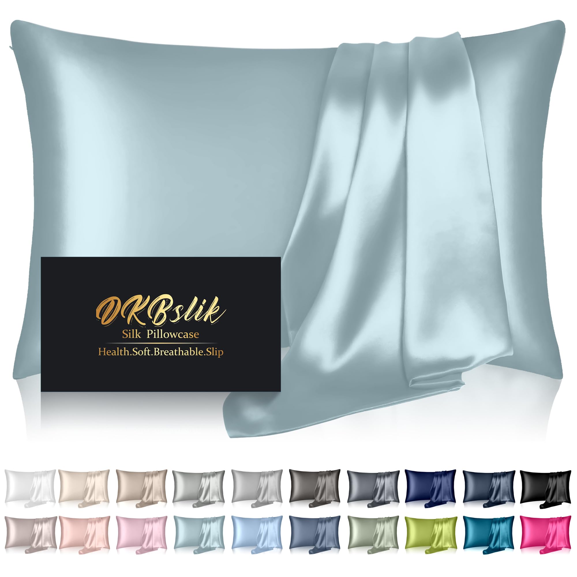 Mulberry Silk Pillowcase, Standard Size - Cooling, Anti-Acne, Hidden Zipper - Aqua Blue — image 1