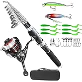 Fishing Pole Combo, 6.9ft 2Pcs Telescopic Rods Set, Collapsible Carbon Fiber Fishing Rod, Spinning Reel Set with Carrier Bag Freshwater Fishing Rod and Reel Combos Kits