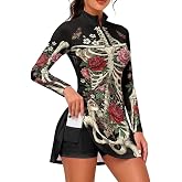 Dserfgiu Halloween Golf Dress with Built in Shorts Zipper Polo for Women | Tummy Control Mini Dresses Worn at Party or Workout