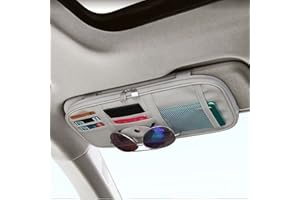 Qitdathn Car Sun Visor Organier Truck SUV Sun Visor Storage Pocket Pouch Holder, Multi-Pocket PU Leather with Zipper Net, for