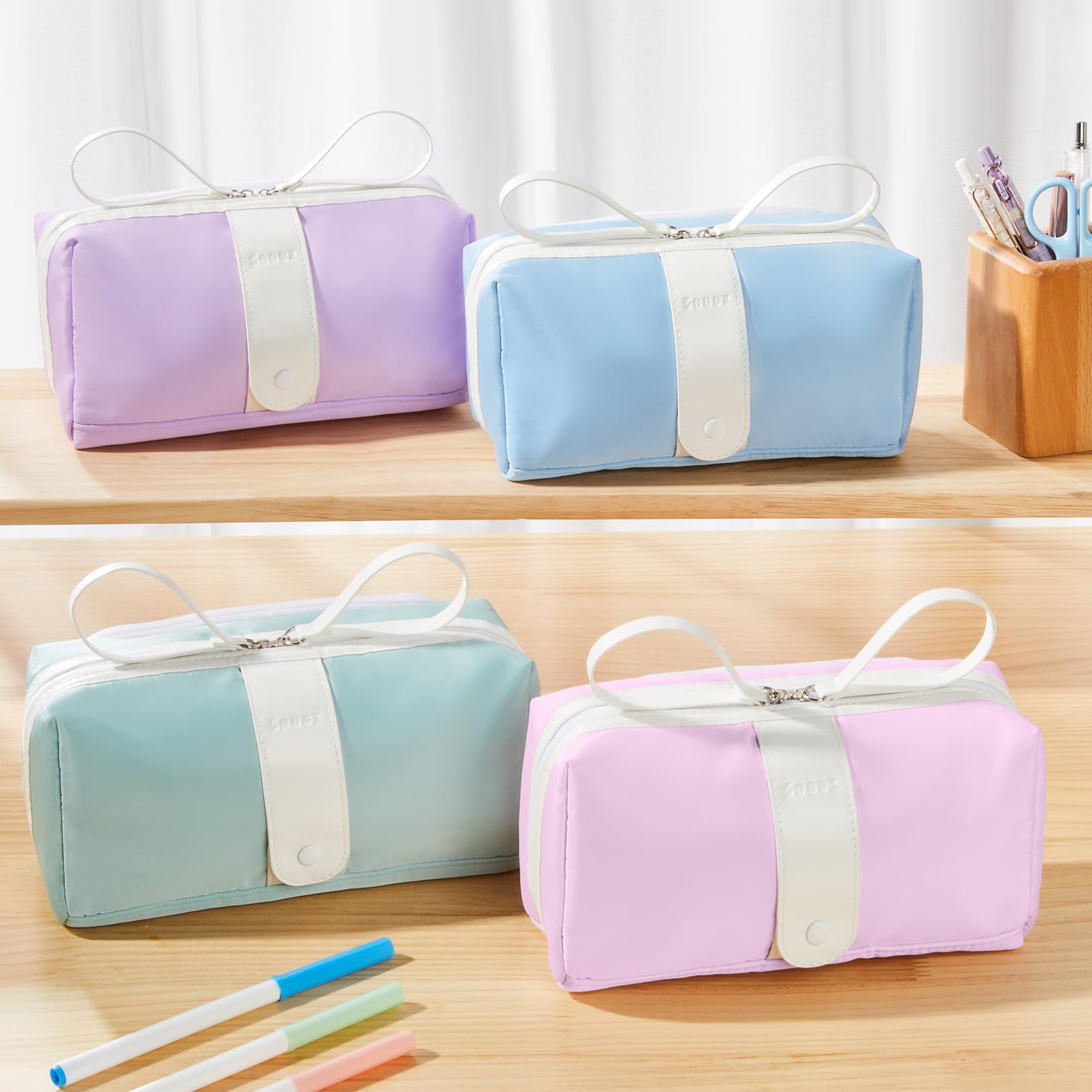 Sooez Big Capacity Pencil Case, Extra Large Pencil Pouch with Zipper Pocket, Wide Opening Pencil Bag, Portable Stationery Organizer, Cute Aesthetic School Office Supplies for Teens Girls Adults, Pink