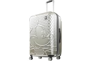 FUL Disney Mickey Mouse 29 Inch Rolling Luggage, Hardside Suitcase with Spinner Wheels, Silver