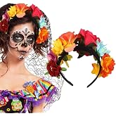 mdgfge Halloween Mexican Rose Flower Crown Day of The Dead Floral Headband Big Rose Crown Headdress Headpiece for Women Halloween Masquerade Cosplay Party Carnival Dress Up Accessories