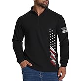 H HYFOL Mens Sweatshirt Waffle American Flag USA Patriotic Graphic Quarter Zip Stand Collar Casual Pullover