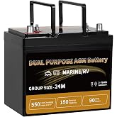 Weize Dual Purpose AGM Battery BCI Group 24M, Starter &amp; Deep Cycle 150RC 550CCA 12V 90AH Sealed Marine &amp; RV Battery