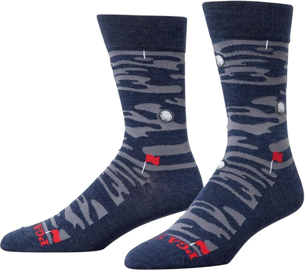 PGA TOUR Men's Clubhouse Camo Golf Crew Sock, Navy Heather