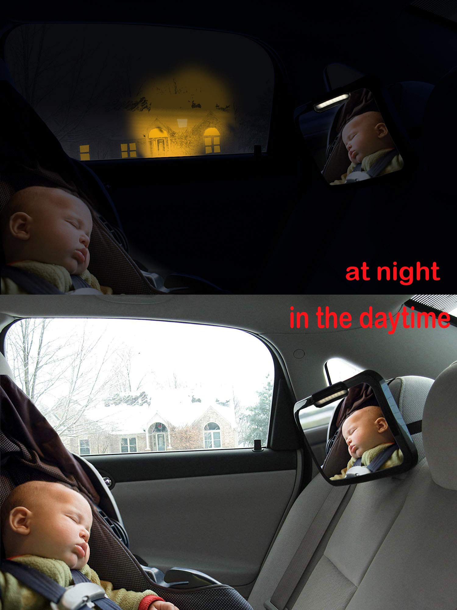 Baby Mirror for Car – Cbin Safely Monitor Infant Child in Rear Facing Car Seat,LED Remote Control,Adjustable Acrylic 360°for Backseat – Check Baby in Dark