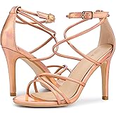 Allegra K Women's Open Toe Strappy Straps Stiletto Heel Rose Gold Sandals 8.5 M US