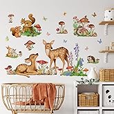 Runtoo Woodland Animal Wall Decals Mushroom Deer Squirrel Wall Stickers for Kids Room Classroom Baby Nursery Home Decor