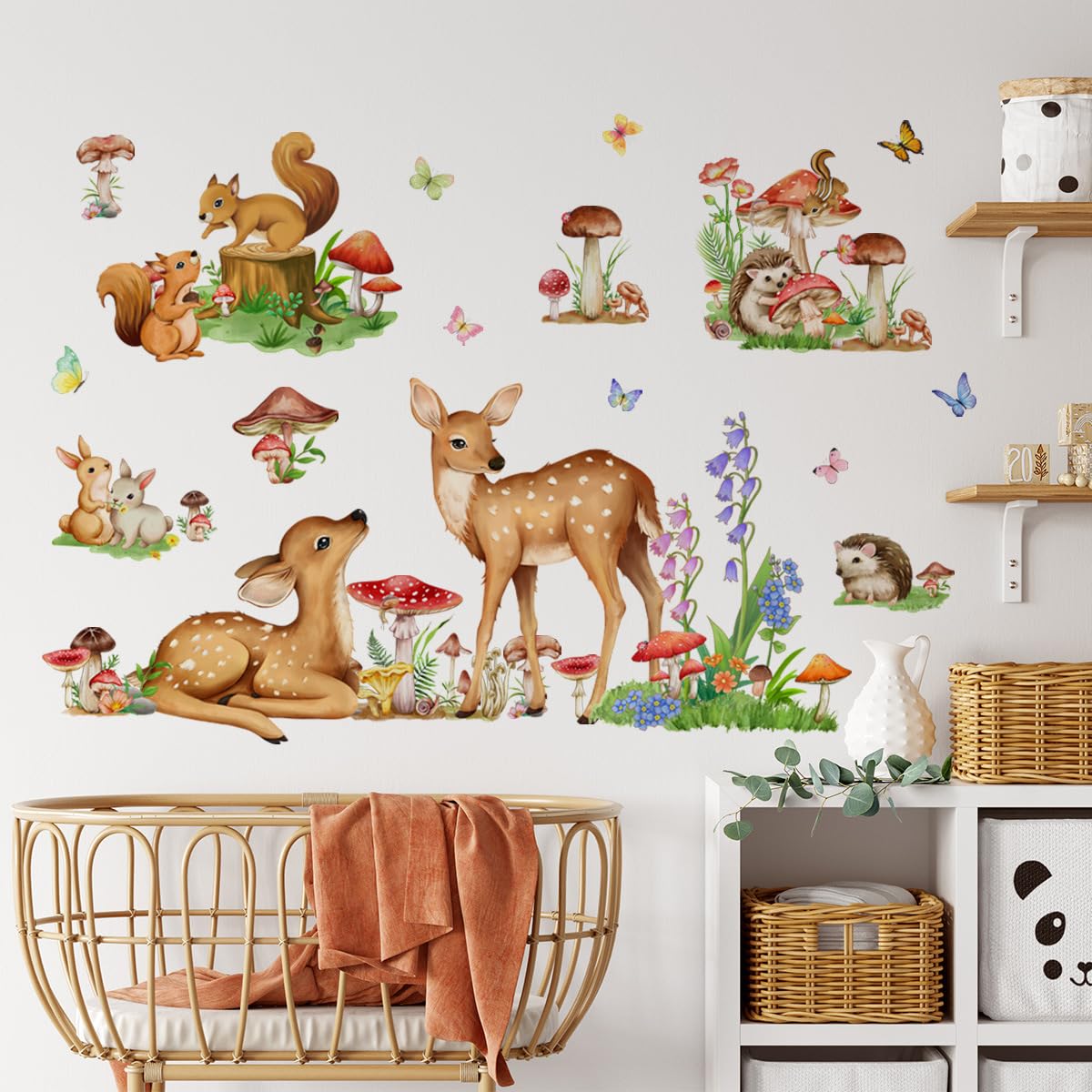 Runtoo Woodland Animal Wall Decals Mushroom Deer Squirrel Wall Stickers for Kids Room Classroom Baby Nursery Home Decor