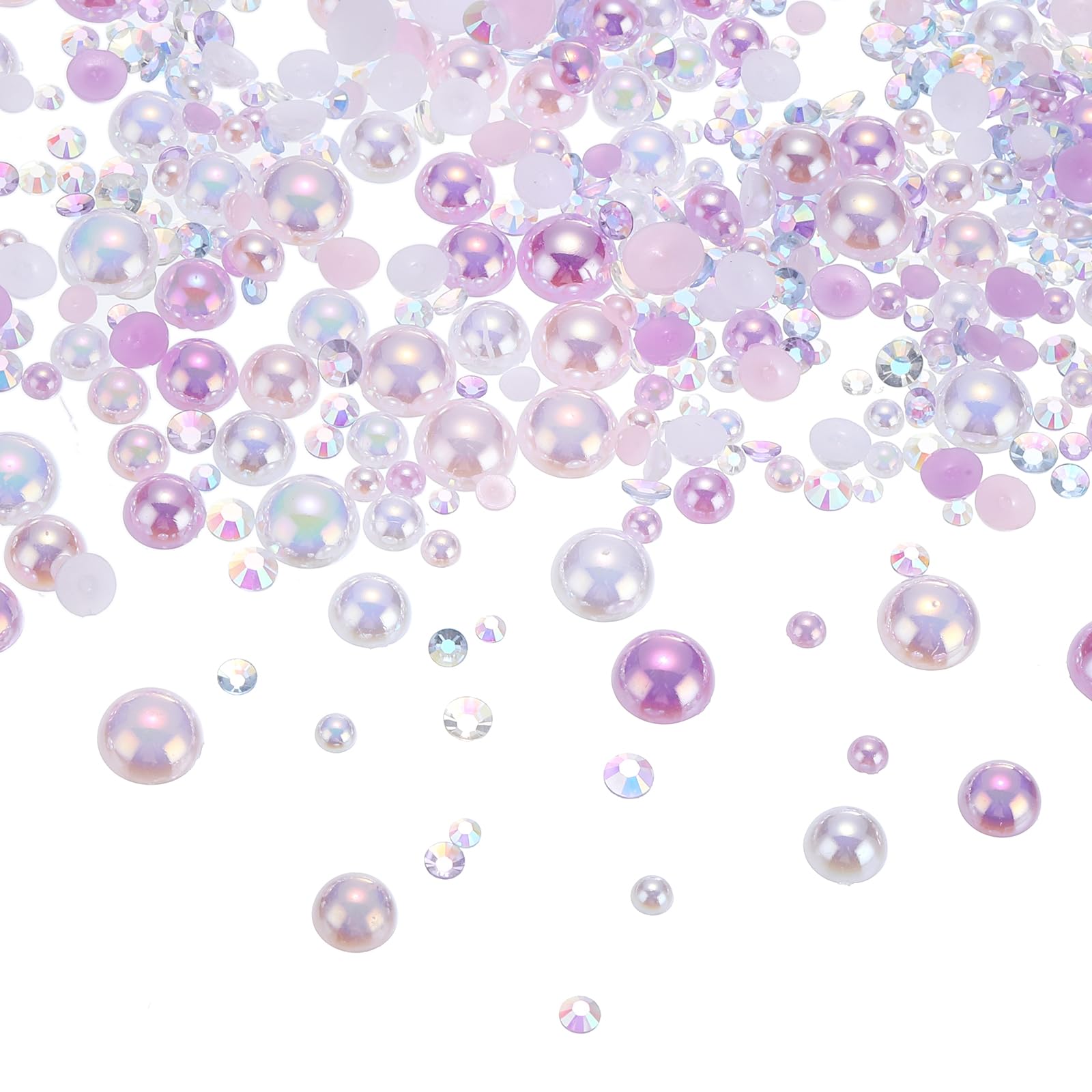 PATIKIL 30g Pearls and Rhinestones, 3-10mm Mix Flatback Rhinestones and Half Pearls Resin Rhinestone for Shoe Hair Nail Crafts Tumbler, Pink Purple White