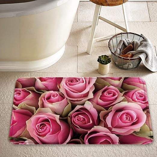 Extra Long Bath Mat 60x100 cm,Rose,Blooming Fresh Pink Roses Festive