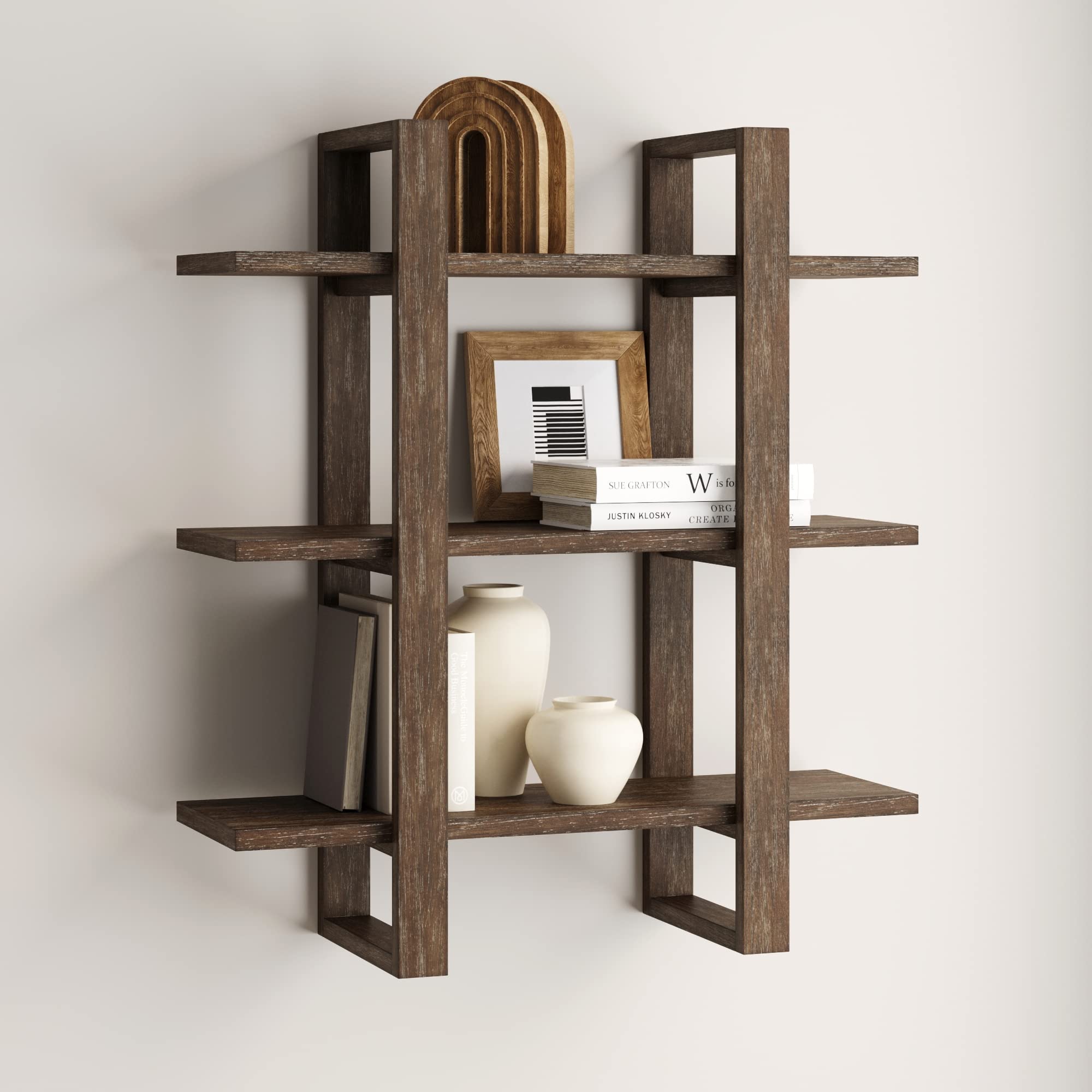 Photo 1 of Nathan James Benji Floating Wall Book Shelves, 3-Tier Display Shelf, Decorative Modular Shelf in Solid Wood for Bedroom, Nursery, Bathroom or Kitchen