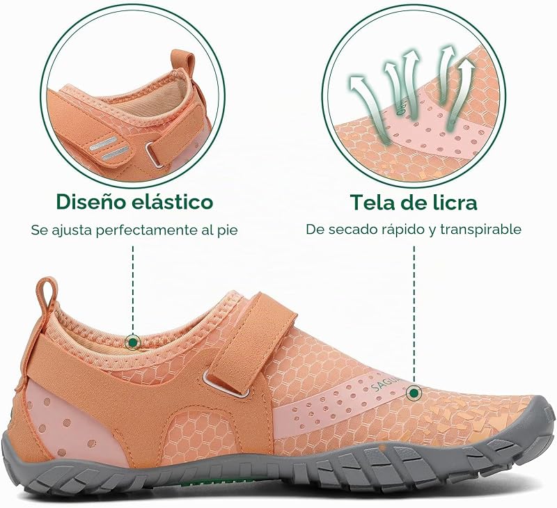 Mujer Barefoot Hombre Zapatillas Minimalistas Ligera Calzado Barefoot Cómodas Zapatos de Trail Running para Zero Drop Soles Naranja Claro,Gr.38