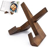 PUERSI Cookbook Stand for Kitchen, Recipe Book Holder for Kitchen Counter | Wooden Cookbook Holder, Rustic Cook Book Holder Stand - Rustic Brown - 1 Set