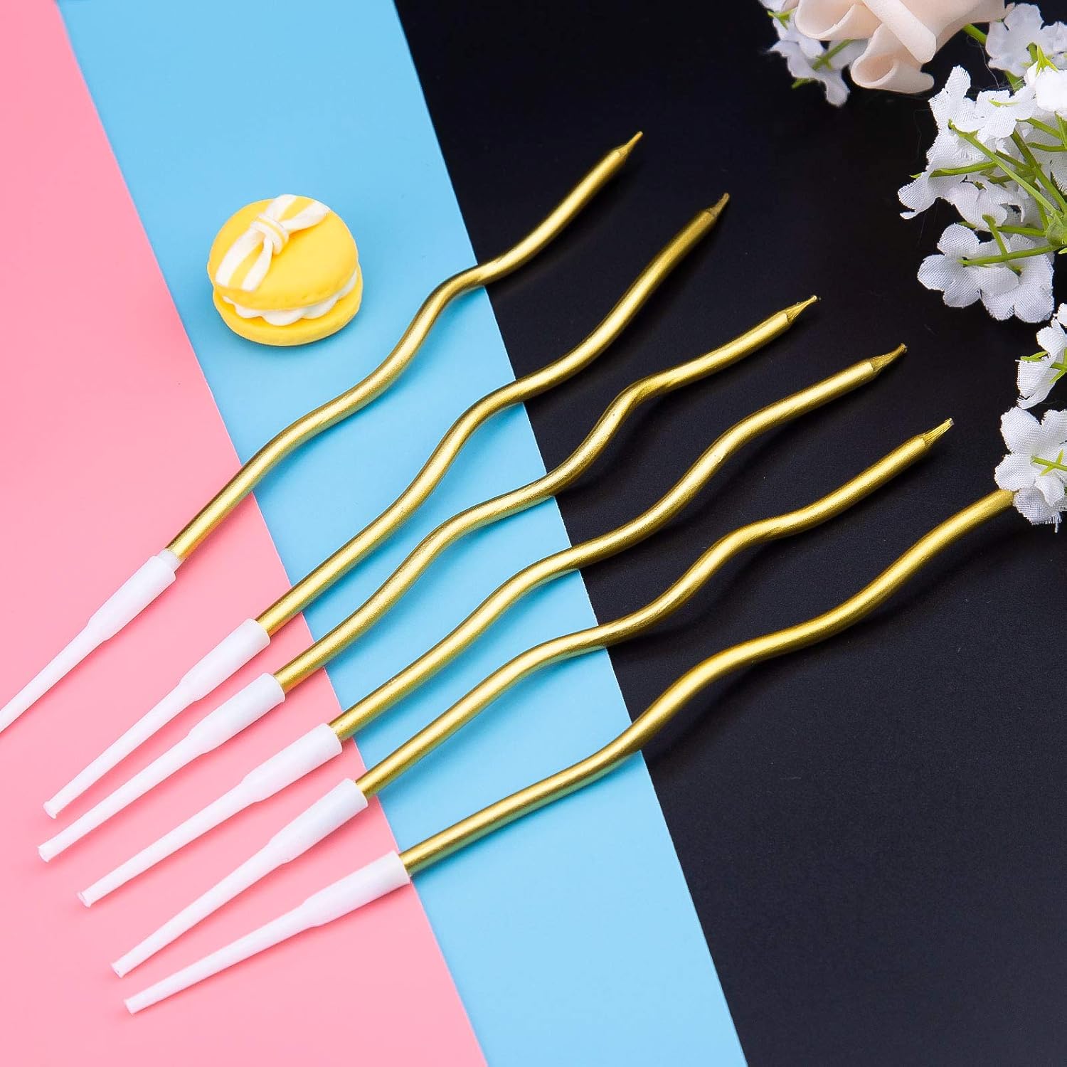 LUTER 24pcs Metallic Birthday Candles in Holders Spiral Birthday Cake Candles Long Thin Cupcake Candles for Birthday Wedding Party Decoration(Gold) - Image 4