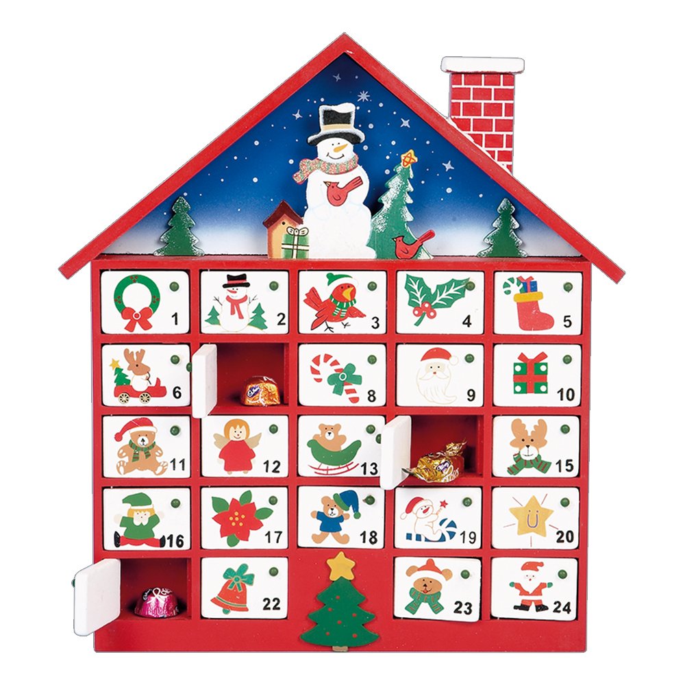 Premier Decoration Wooden Advent House, 40cm, Multi-Colour