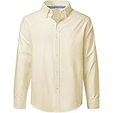 J.VER Boy's Long Sleeve Oxford Dress Shirts Solid Casual Button Down Collar Shirt Kids Formal Uniform Tops