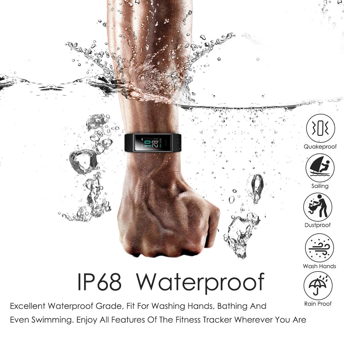 CHEREEKI Pulsera Actividad, Pulsera de Actividad IP68 con Pulsómetro y Presión Arterial, 0.96\