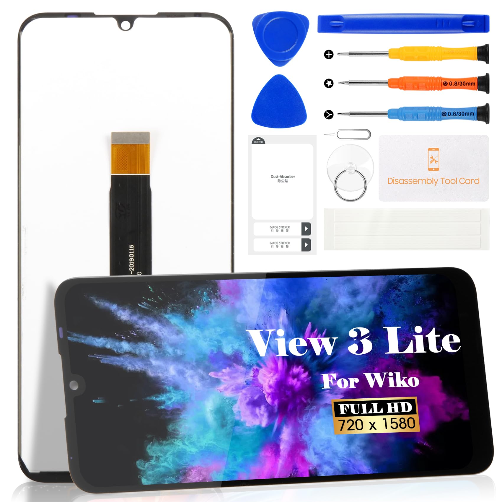 SRJTEK For Wiko View3 Lite LCD Display For Wiko View 3 Lite Screen Replacement For Wiko View 3 Lite W-V800 Touch Digitizer Assembly Repair Kits (Black,Without Frame)