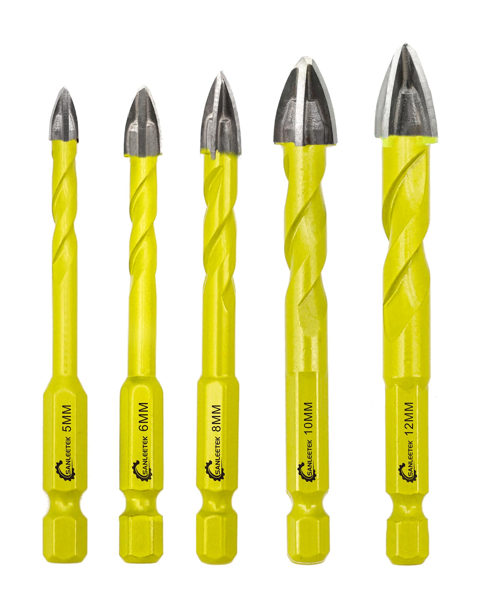 Masonry Carbide Drill Bits Set - 5pcs 5/6/8/10/12mm Tungsten Carbide Tip with Quick Change Hex Shank for Wood Plastic Masonry Ceramic Tile Concrete SANLEETEK — image 1