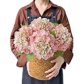 JINWOE 4PCS Lifelike Real Touch Artificial Hydrangeas, 21" Pink Hydrangea Artificial Flowers for Decoration, Faux Vintage Silk Fake Flowers for Bouquet Wedding Centerpieces Tables Party Outdoor Home