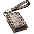 Vitodeco Genuine Leather Smart Key Fob Case Compatible with Jeep Wagoneer, Jeep Grand Wagoneer, Jeep Grand Cherokee 2022-2025 (6-Button, Brown)