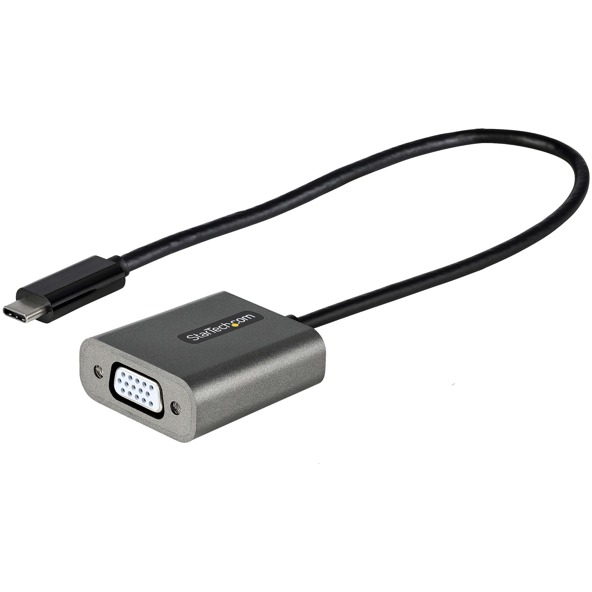 StarTech.com USB C to VGA Adapter - 1080p USB Type-C to VGA Adapter Dongle - USB-C (DP Alt Mode) to VGA Monitor/Display Video Converter - Thunderbolt 3 Compatible - 12" Long Attached Cable (CDP2VGAEC)