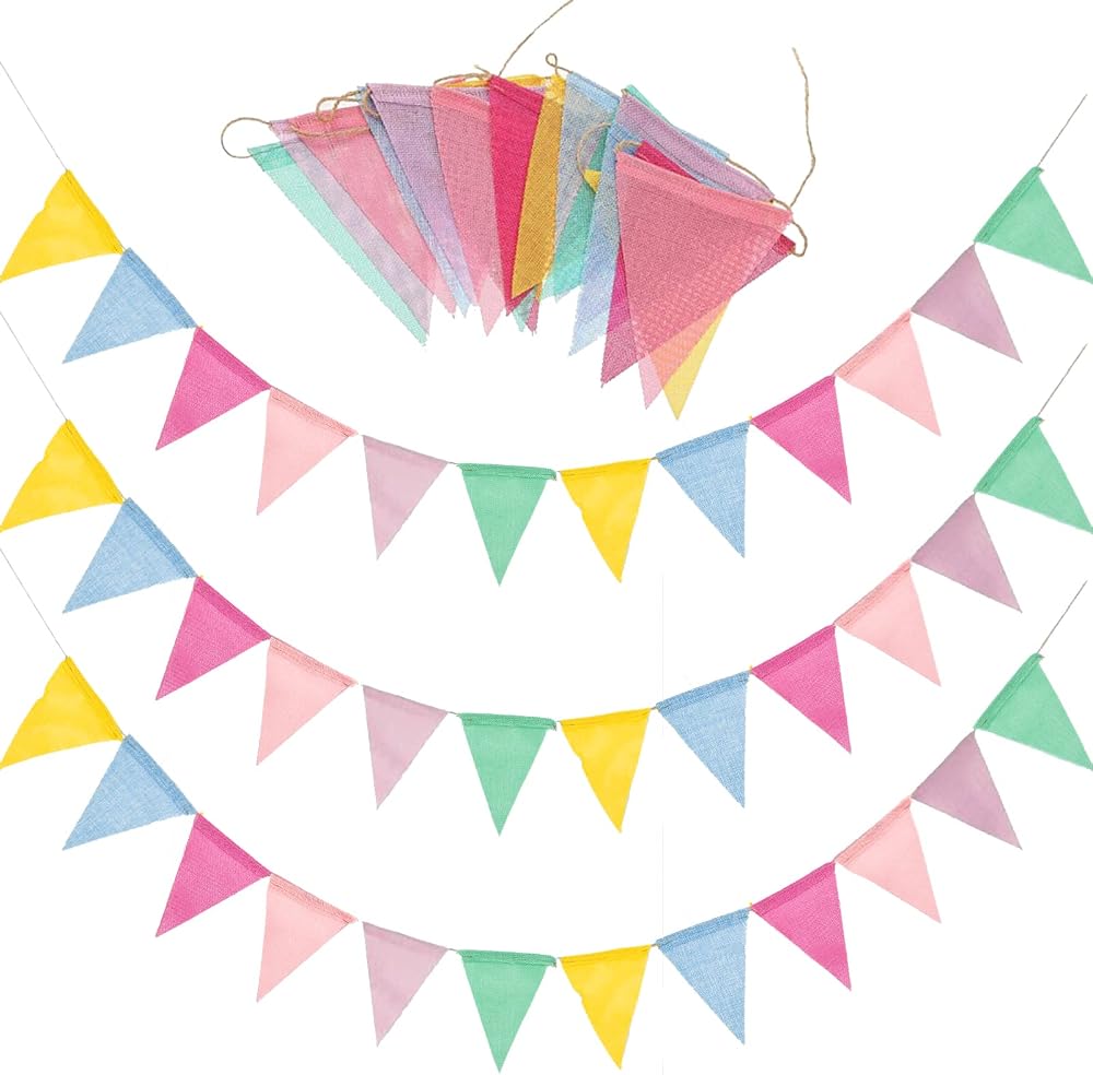 SZXMDKH 60 Flags 68ft Bunting Multicolor Outdoor Linen Burlap Party Banner
