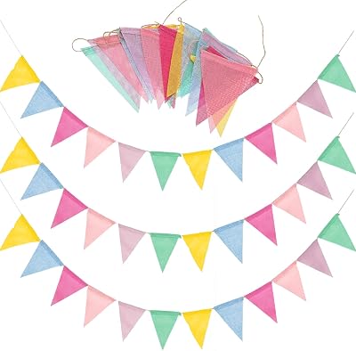 SZXMDKH 60 Flags 68ft Bunting Multicolor Outdoor Linen Burlap Party Banner