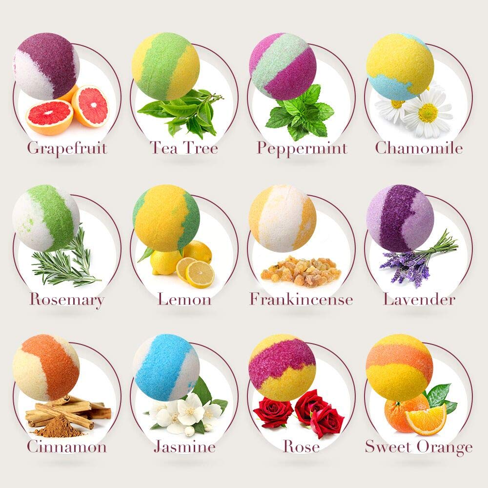 Bath Bombs Gift Set, Organic & Natural Essential Oil Bath Bombs for Dry