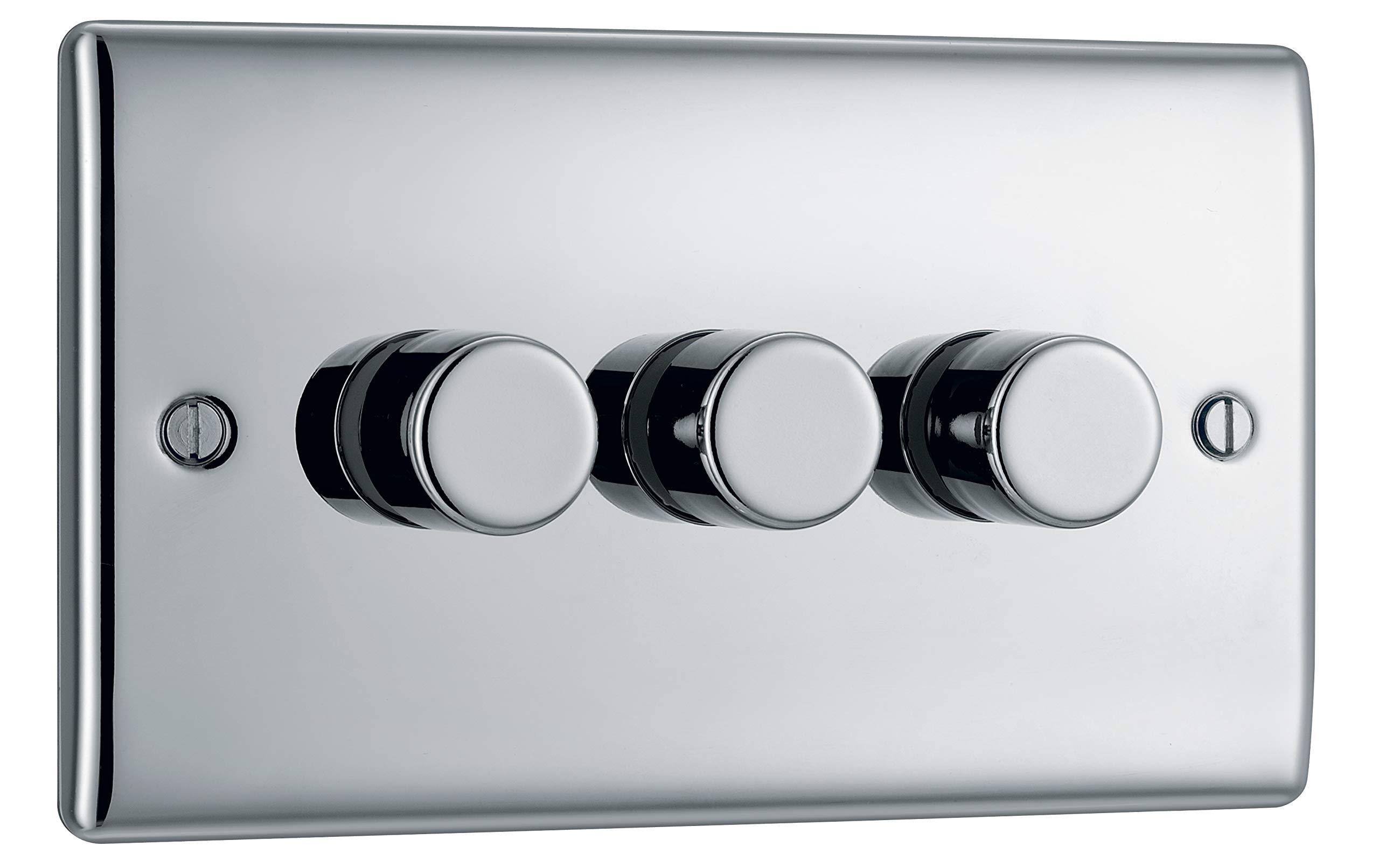 BG Electrical Intelligent Triple Wall Dimmer Switch, 2 Way, Raised Profile, Round Edges, Nexus Metal, Polished Chrome, 200W, NPC83