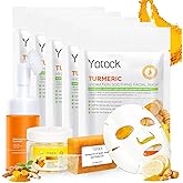 Yotock Turmeric Skin Care 4-Piece Set – Turmeric Face Wash with Brush, Tumeric Lemon Soap, 60 Pcs Tumeric Cleansing Pads and 5 Pcs Extracts Mask – Skincare Kit for Women Gifts