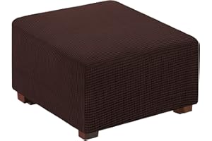 Flamingo P Stretch Ottoman Cover Square Ottoman Slipcovers Furniture Protector Folding Storage Stool Furniture Protector Soft Slipcover with Elastic Bottom (Small Size - Brown)