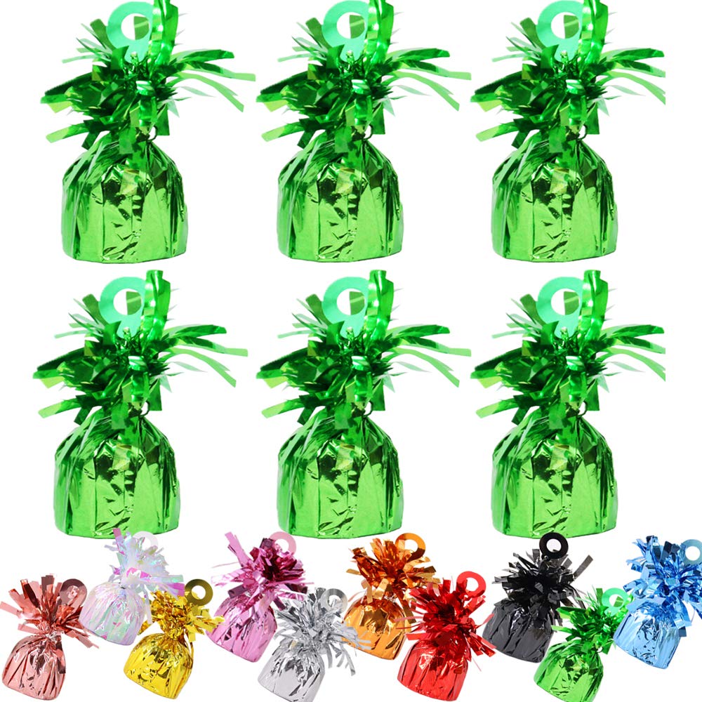 Time to Sparkle 6 Pack Heavy Balloon Weights Foil Helium Latex Balloon Weight Fountain Table Floor Tassle Cone 170g/pc Birthday Party Accessory (Weight-Green)
