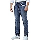 Men's Embroidered Relaxed Fit Jeans with Comfort Flex Waist Stretch Denim Casual Jeans Unique Design Classic Fit for Men